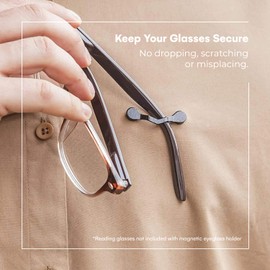 Readerest Magnetic Eyeglass Holders (2 Pack), Eyewear Accessory, Secure Clip for Readers, Sunglasses, ID Badges, Glasses Holders, USA Made (Black & Stainless Steel)