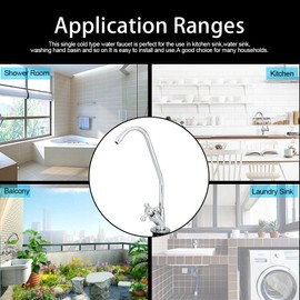 Stainless Steel Drinking Water Tap, Drinking Water Filter Tap, 1/4 Inch Zinc Alloy Chrome Gooseneck Modern European Style Kitchen Tap for All Water Filter Systems & RO