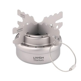 Lixada Mini Titanium Liquid Alcohol Burner Ultralight Titanium Camping Stove Portable with Cross Stand Rack