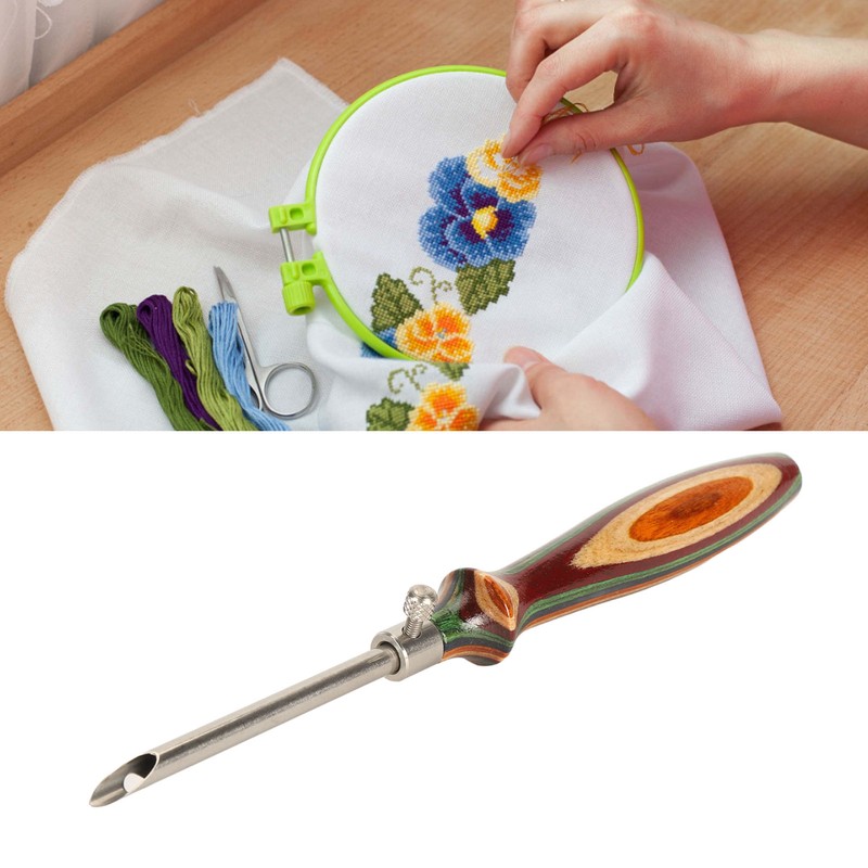 7pcs Wooden Embroidery Pen Punch Needle Set Adjustable Length DIY