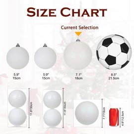 Briful 18CM Large Christmas Baubles, 7.1" Xmas Tree Decorations White Christmas Bauble Decorations Glitter Hanging Ornaments for Home Festival Decor