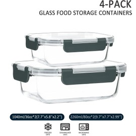 M MCIRCO [80 oz & 36 oz Extra Large Glass Food Storage/Baking Containers Set with Lids, 2 Pack 80 oz(10 cup)&2 Pack 36 oz (4.5 cup) Airtight Glass Container,Microwave,Oven,Freezer and Dishwasher