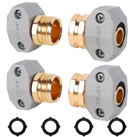 Triumpeek 2 Sets Garden Hose Repair Kit, Aluminum Male and Female Coupling Menders with Zinc Clamps, Hose End Connectors with 4 Extra Rubber Washer for 3/4" and 5/8" Garden Hose Fittings
