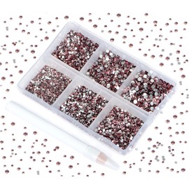 Bymitel 7200 Pieces 6 Mixed Sizes Glue Fix on Glass Rhinestones Round Crystal Gems Flatback for DIY Jewelry Making with one Picking Pen(6-Sizes 7200PCS, Lt. Amethyst)