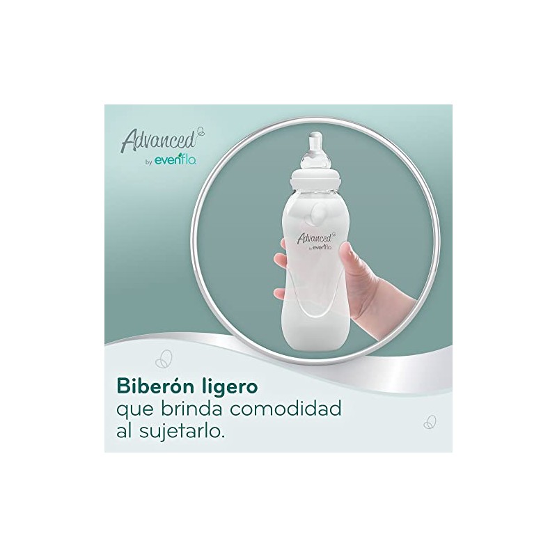 Evenflo Advanced Biberón Anticólicos, Transparente, Flujo Lento, Cuello Estándar, Silicón