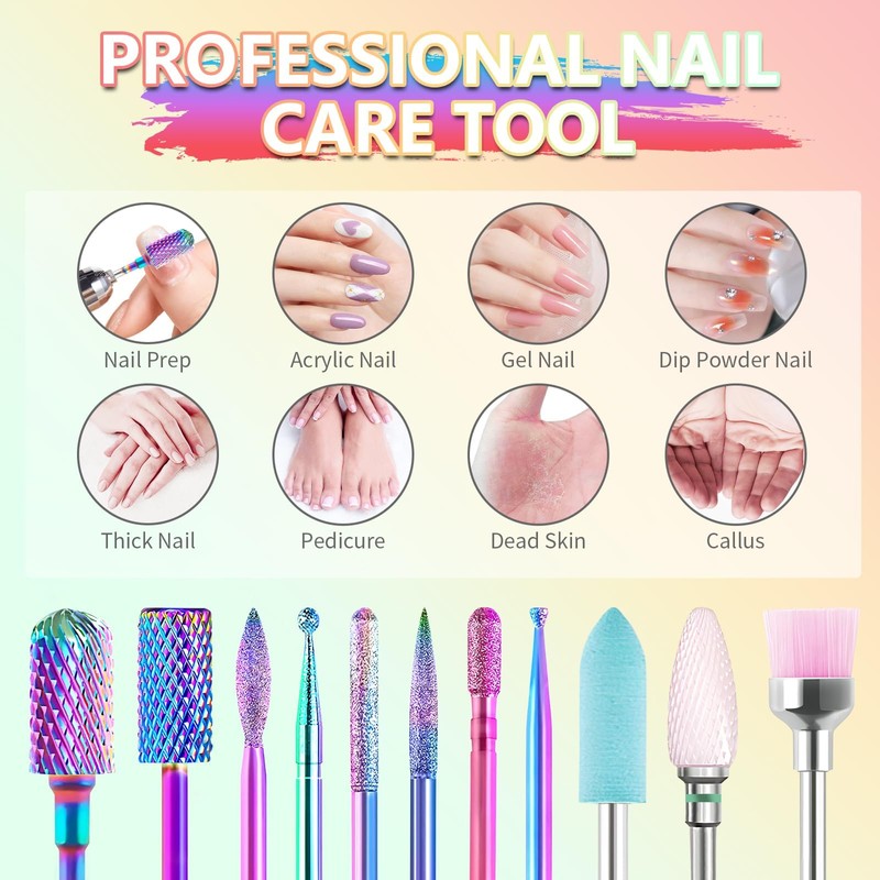HEYMKGO 11 Pieces Nail Drill Attachments Professional Electric Tungsten Carbide