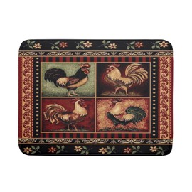Farmhouse Rooster Dish Drying Mat 18 x 24 Inch Vintage Chicken Flower Absorbent Microfiber Dish Drying Pad Western Country Cabin Decor Dish Drainer Large Mat for Kitchen Counter Coffee Bar