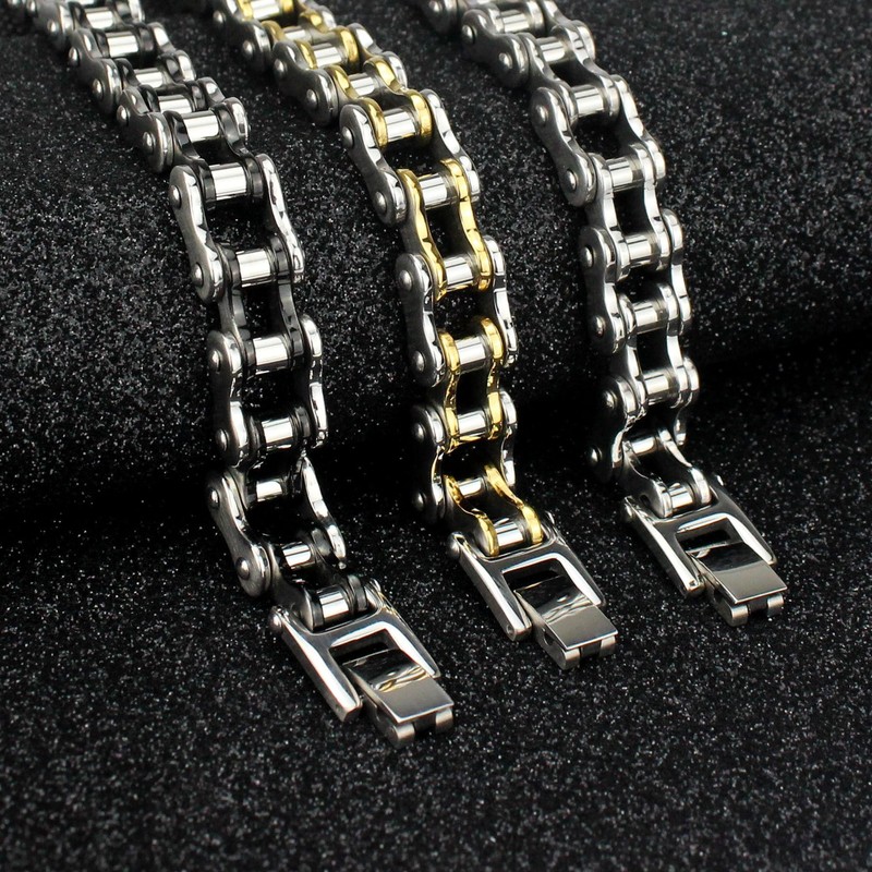 SeiMios Men's Bracelet Stainless Steel Motorcycle Bike Chain Bracelet Polished