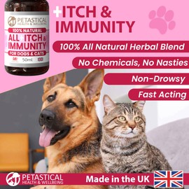 Petastical Itch and Immunity, Natural Liquid Supplement Drops for Dogs Cats, Skin, Eyes, Ears, Paws, Licking, No Nasties, Made in UK (50ml)