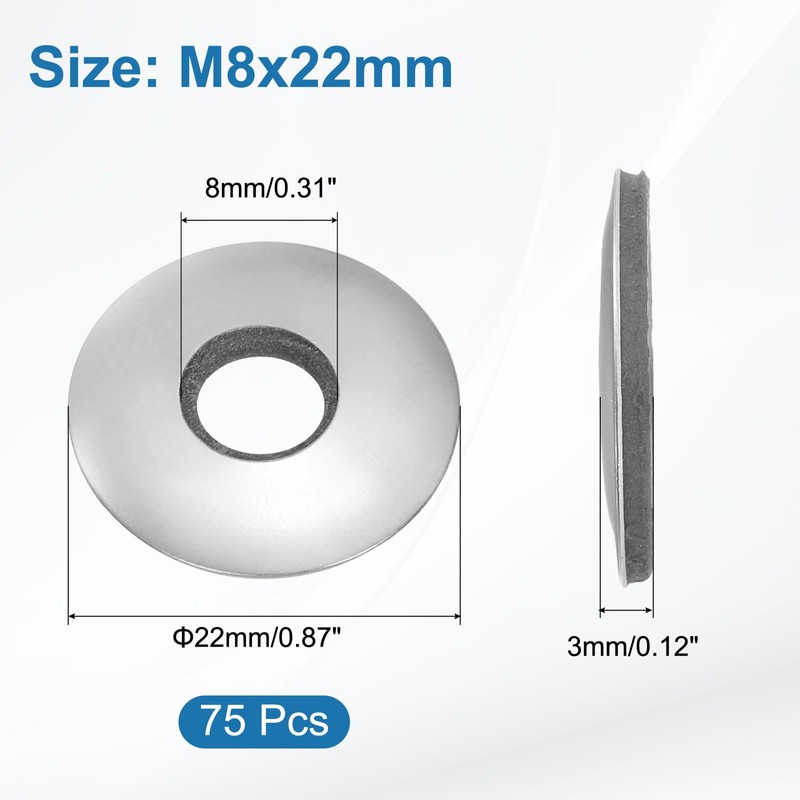 sourcing map 75Pcs Neoprene Rubber Sealing Washers M8x22mm 304 Stainless