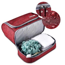 Waterproof Hanging Travel Toiletry and Cosmetic Bag Large Makeup Organizer Portable Case for Men and Women with Sturdy Hook (Red)