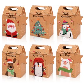 Konsait Christmas Cookies and Candy Boxes (24Pack),Kraft Paper Christmas Gift Boxes with Star Gift Tag Treat Boxes Xmas Favor Bags for Christmas Little Toys Christmas Party Favor Supplies Decorations