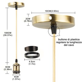 Urcianow Antique Brass Ceiling Pendant Light with E27 Socket and 1 m Adjustable Brown Twist Cable for Ceiling Roses (Diameter 10 cm) Ideal for Ceiling Lighting, Bar, Cafe