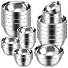 Mimorou 20 Pack 304 Stainless Steel Bowls Set 13 oz 34 oz Metal Double Walled Insulated Snack Mixing Lightweight Multipurpose Toddler Dinner Bowls for Ice Cream, Cereal, Snack