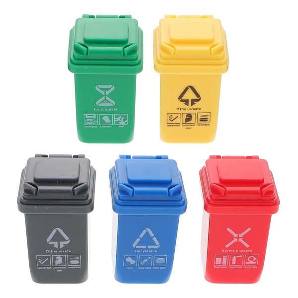 Alipis 5 Pcs Mini Trash Can Toy, Miniature Garbage Can