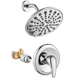gotonovo Shower Faucet Set Bathroom Shower Head and Handle Set Complete 6 Settings 6 inch Rainfall Shower Head Kit High Pressure Shower System Combo Shower Trim Kit with Valve Polished Chrome