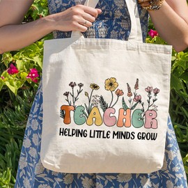 TRUMPETIC Teachers Helping Little Minds Grow Tote bags for Teachers, Teacher Gifts, Teacher Flower, Reusable Grocery Shopping Bag, Gifts for Women, Thank You Teacher Gifts from Student, BITB19
