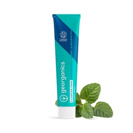 Georganics Natural Fluoride Free Probiotic Toothpaste - 75ml - Mint Flavour - with Hydroxyapatite, Prebiotics & Probiotics - Oral Microbiome - Gut Health - 100% Natural Ingredients - Eco-Friendly