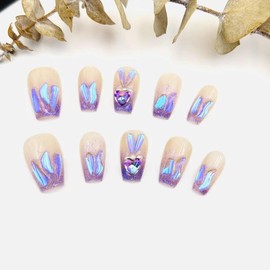 Generic Press on Nails Fake Nails Acrylic Pink With Design Medium Length Handmade Painted By Artist For 3d Effect Pink Cat's Eye Glitter Nail Kit with Nail Glue for Women and Girls 10pcs-Medium