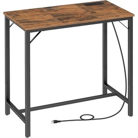 HOOBRO Bar Table with Charging Station, Rectangular Pub Table, High Top Coffee Table, Counter Bar Height Table, Narrow Long Dining Table, 35.4" L x 15.7" W x 35.6" H, Rustic Brown and Black BF90UBT01