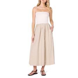 The Drop Women’s Hellen Strapless Mixed Media Maxi Dress, White/Natural Linen, M