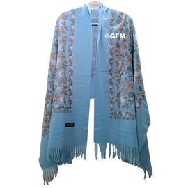 GFM® Embroidered Cashmere Texture Wool Pashmina Scarf Autumn Winter (EMBSHL-A), 1 Light Blue