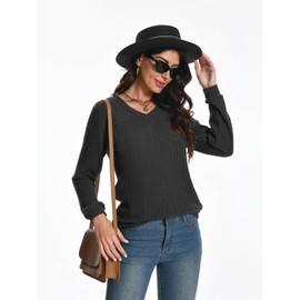 Rolcoassuns Womens Jumpers V Neck Long Sleeve Tops Ladies Casual Lightweight Tunic Sweaters Fashion Clothes Darkgray