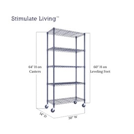 30"x14"x60" PRIME HEAVY DUTY Black 5-Tier Wire Shelving 1,750 LBS MAX Capacity Storage Rack for Commercial, School, Home, Garage, Warehouse, Industrial, and Hospital Uses (with Wheels)