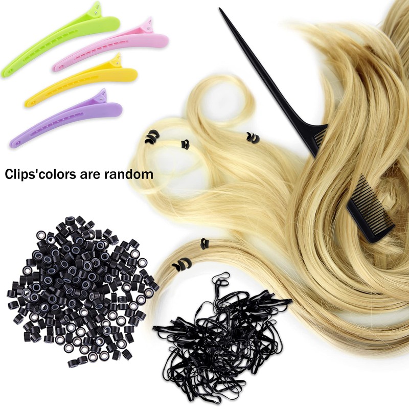 Duufin Hair Extensions Tools Kit 500 Pcs Black Micro Ring