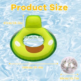 Inflatable Rings for Adults Cool Summer Pool Inflatables Rubber Avocado Water Swim Ring with Inflatable Glitter Beach Ball for Swimming Pool Party Decorations