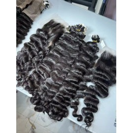 High Quality Vietnamese Raw Hair Burmese Curly Hair Raw Human Hair Bundlesstyle: Italian curl, color: Black, Stretched Length: 22"