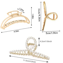 Haarklammer Groß 3er-Pack Haarklammern für Dickes, Schweres Haar, Haarklammer Gold Perlen-Haarklammern Haar-Accessoires Damen Groß Für Frauen Und Mädchen