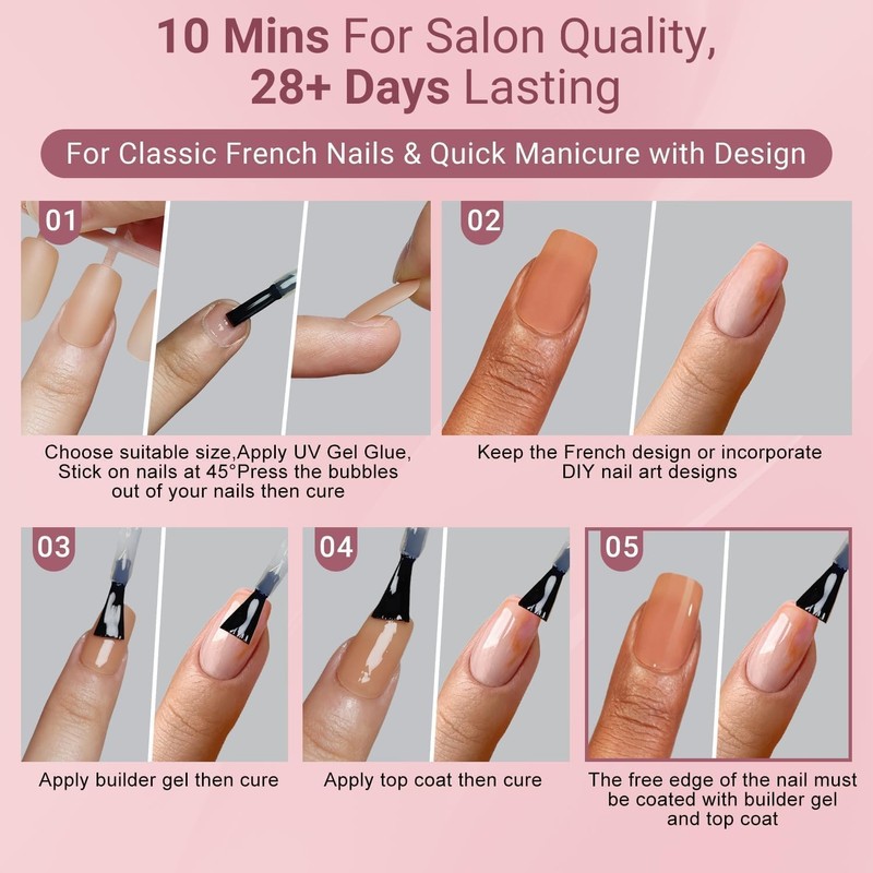 SXVME Soft Gel Nail Tips Medium Square 300Pcs Pre-applied Tip