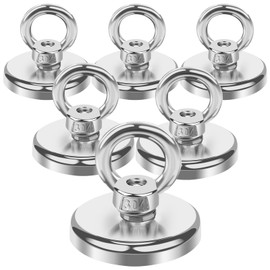 MIN CI Neodymium Magnets 70kg（155lbs） Round Strong Magnets Heavy Duty 42mm Fishing Magnet Large, Rare Earth Magnets with Holes Industrial Magnet with Eye for Hanging Hoisting, 6 Pack