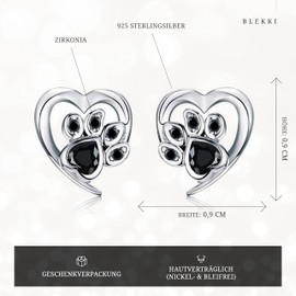 BLEKKI Stud Earrings Silver 925 Paws with Zirconia - Real Silver Earrings for Women and Girls - Cat Paw Dog Paw - Earrings Silver 925 Stud Earrings, Cubic Zirconia, Cubic Zirconia