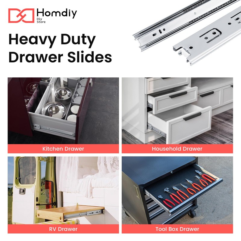 homdiy Side Mount 3 Fold Full Extension Drawer Slides 16