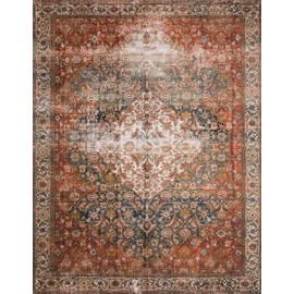 Loloi Layla 7'-6" x 9'-6" Area Rug in Ocean/Multi - Thick Area Rug, Soft Area Rug with, Vintage Inspired Distressed Design, Low Pile, Non-Shedding, Easy Clean, Durable Living Room Rug