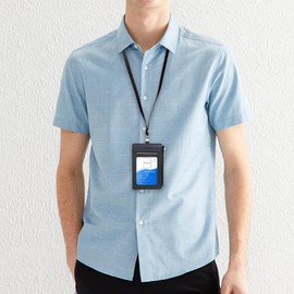 Badge Holder with Zipper - Boshiho Genuine Leather ID Badge Card Holder Wallet with 18.5" Neck Lanyard, 5 Card Slots Vertical Style