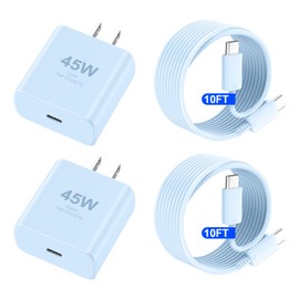 Phone 16 Pro Max Charger Fast Charging, 45W USB C Phone 16 Super Fast Charger Block with 10ft Long Type C Charging Cable Cord for Phone 16/16 Pro/16 Pro Max/16 Plus, 15/15 Pro Max/Pro/Plus-2pack Blue