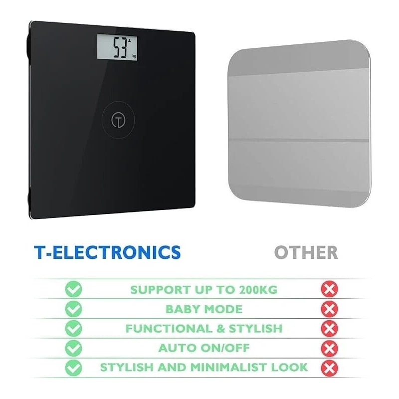 T Electronics Digital Scale for Body Weight up to 440lbs