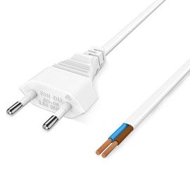 VIEVRE 2 pieces cable with plug, 3 m power cable, 2-pin, connection cable with plug 2 x 0.75 mm², power cable with plug, plug with cable, Euro plug connection cable, cable 2-pin with plug, white