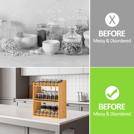 Bambition Bamboo Spice Rack Organizer, 3 Tier Spice Jars Shelf for Kitchen Countertop or Wall Mounting