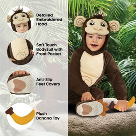 Morph Toddler Monkey Costume for Kids, Baby Nursery Rhyme Outfit, Boys Girls Monkey Onesie, Fun Dress-Up Costume, 6-12 Months