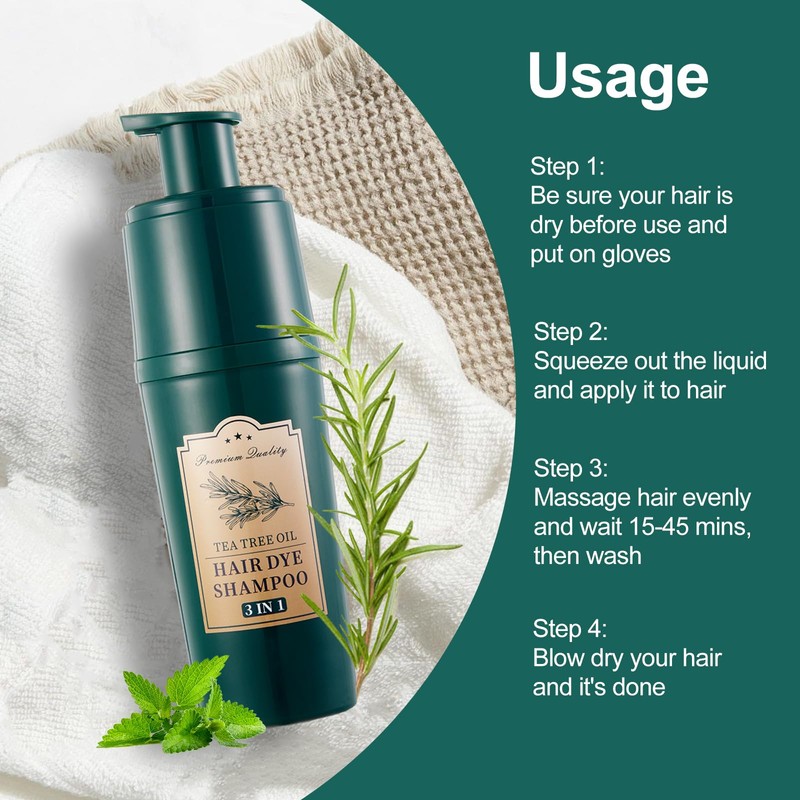 Yocisku Tea Tree Hair Dye Shampoo 3 in 1, Gray