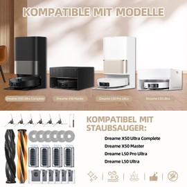 EOVWAEO 26 Pack Accessories for Dreame X50 Ultra Complete / X50 Master / L50 Pro Ultra / L50 Ultra Vacuum Robot, 2 Main Brush 6 Mop Pads 6 Dust Bags 6 Sidebrush 4 Filter 1 Cleaning Brush 1 Screwdriver