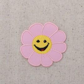 Wholesale Applique Smiling Daisy - PINK - Flowers/Face - Iron on Applique/Embro
