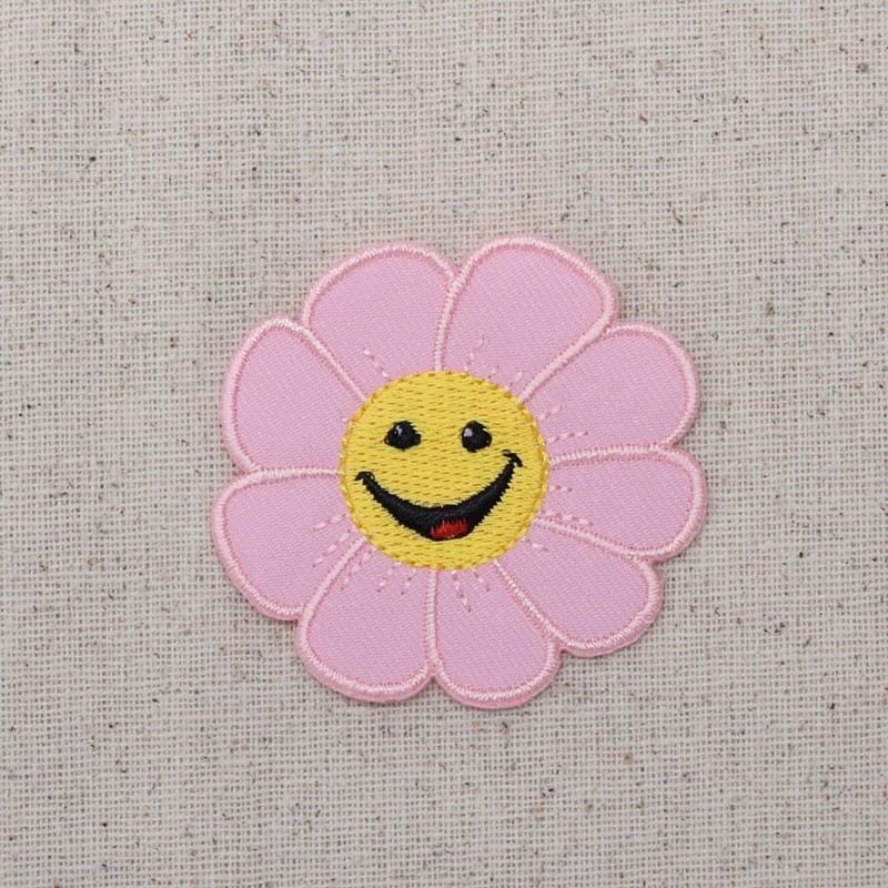 Wholesale Applique Smiling Daisy - PINK - Flowers/Face - Iron