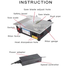Mini Table Saw, RTOVZON 96W Mini Desktop Electric Saw Cutter 7.1"x5.5", Cut Thickness Adjustable Precision Craft Table Saw with Speed & Angle Adjust 4* Blades, Available for Wood/PCB/Acrylic/Plastic