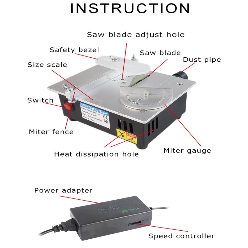 Mini Table Saw, RTOVZON 96W Mini Desktop Electric Saw Cutter