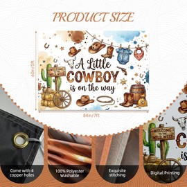 Cowboy Baby Shower Backdrop 7x5ft, A Little Cowboy is on The Way Banner Background for Baby Shower Decorations, Blue Wild West Rodeo Party Photo Booth Props
